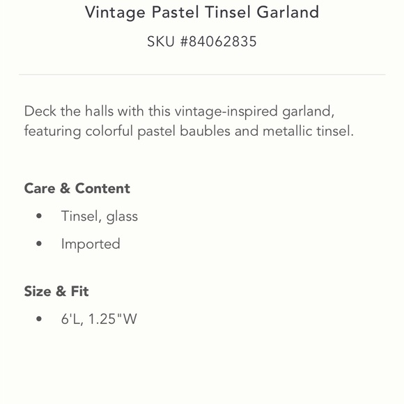 Vintage Pastel Tinsel Traditional Glass Garland - Picture 16 of 16